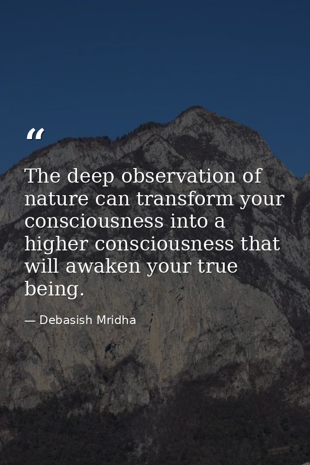 The deep observation of nature can transform your consciousness into a higher consciousness that will awaken your true b — Debasish Mridha