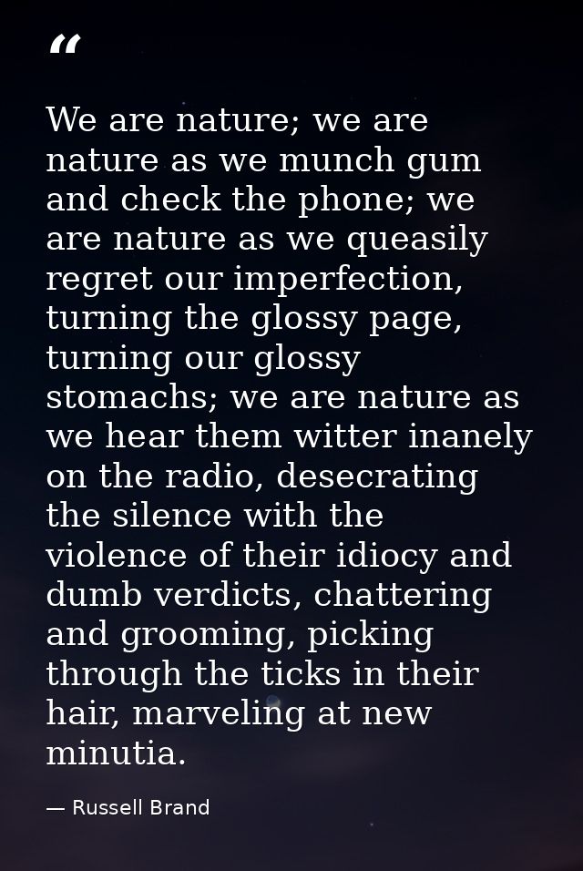 We are nature; we are nature as we munch gum and check the phone; we are nature as we queasily regret our imperfection,  — Russell Brand