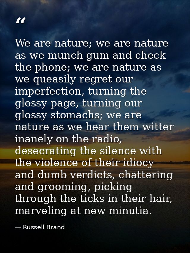 We are nature; we are nature as we munch gum and check the phone; we are nature as we queasily regret our imperfection,  — Russell Brand