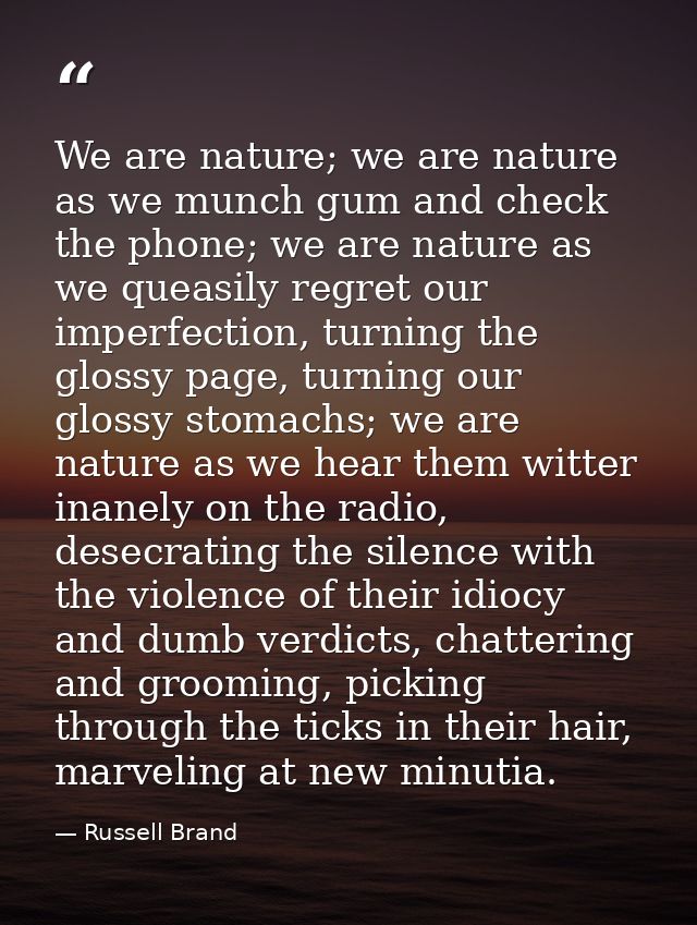 We are nature; we are nature as we munch gum and check the phone; we are nature as we queasily regret our imperfection,  — Russell Brand