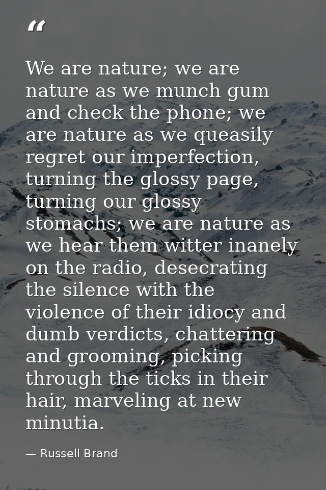 We are nature; we are nature as we munch gum and check the phone; we are nature as we queasily regret our imperfection,  — Russell Brand
