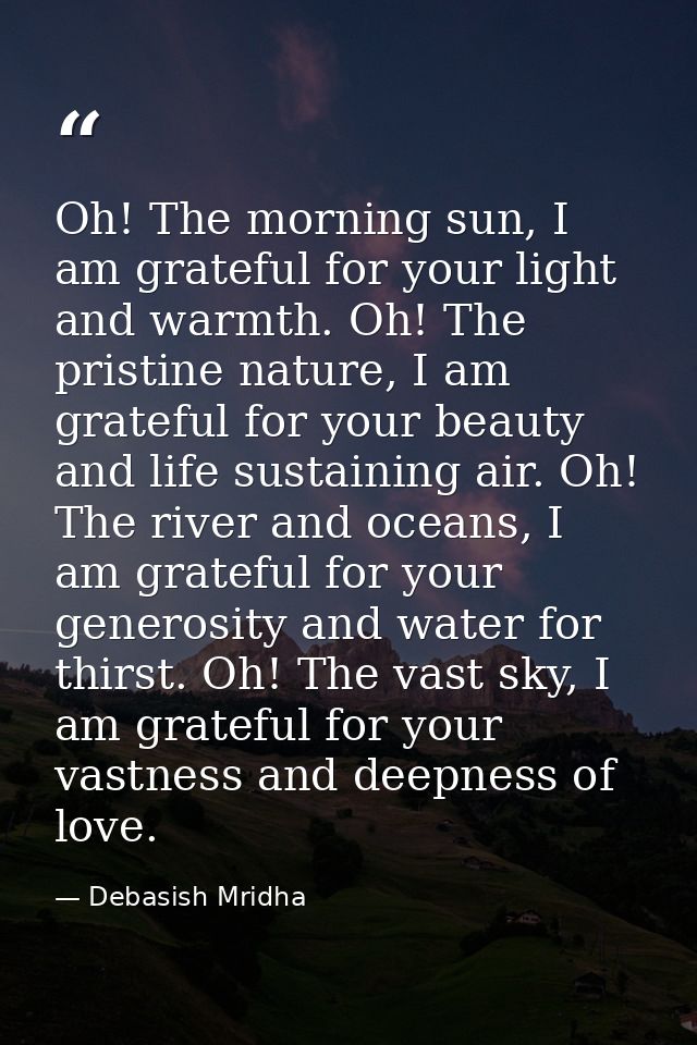 Oh! The morning sun, I am grateful for your light and warmth. Oh! The pristine nature, I am grateful for your beauty and — Debasish Mridha