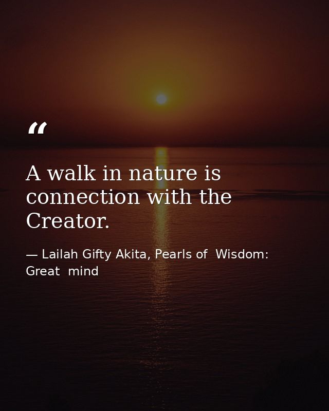 A walk in nature is connection with the Creator. — Lailah Gifty Akita, Pearls of  Wisdom: Great  mind
