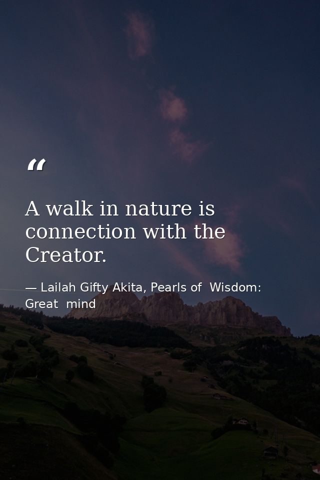 A walk in nature is connection with the Creator. — Lailah Gifty Akita, Pearls of  Wisdom: Great  mind