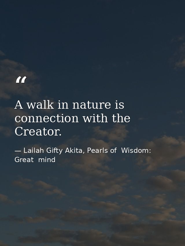 A walk in nature is connection with the Creator. — Lailah Gifty Akita, Pearls of  Wisdom: Great  mind