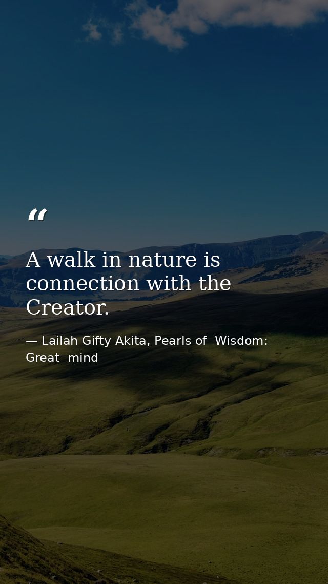 A walk in nature is connection with the Creator. — Lailah Gifty Akita, Pearls of  Wisdom: Great  mind