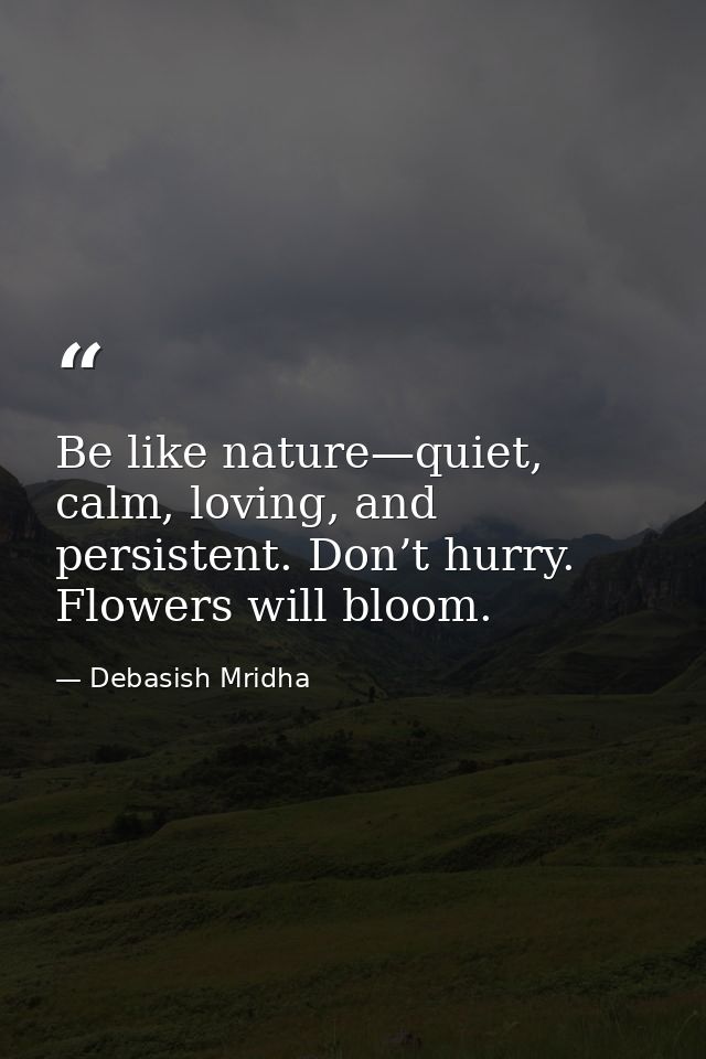 Be like nature—quiet, calm, loving, and persistent. Don’t hurry. Flowers will bloom. — Debasish Mridha