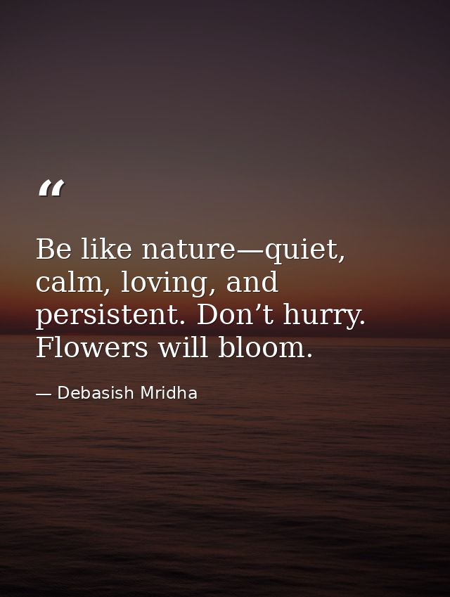 Be like nature—quiet, calm, loving, and persistent. Don’t hurry. Flowers will bloom. — Debasish Mridha