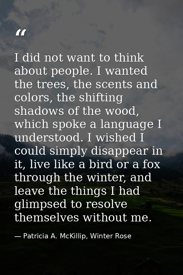 I did not want to think about people. I wanted the trees, the scents and colors, the shifting shadows of the wood, which — Patricia A. McKillip, Winter Rose