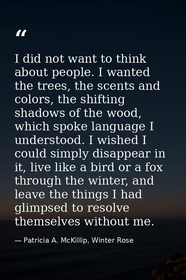 I did not want to think about people. I wanted the trees, the scents and colors, the shifting shadows of the wood, which — Patricia A. McKillip, Winter Rose