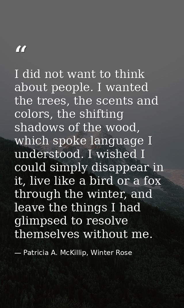I did not want to think about people. I wanted the trees, the scents and colors, the shifting shadows of the wood, which — Patricia A. McKillip, Winter Rose