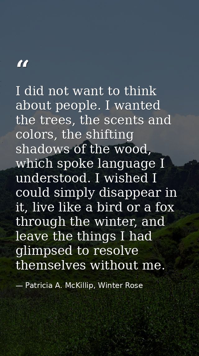 I did not want to think about people. I wanted the trees, the scents and colors, the shifting shadows of the wood, which — Patricia A. McKillip, Winter Rose