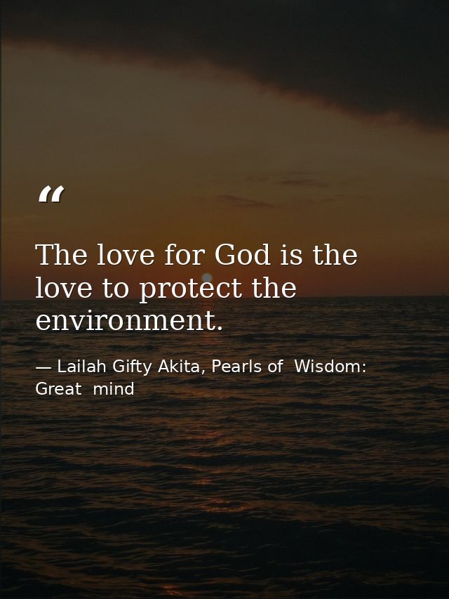 The love for God is the love to protect the environment. — Lailah Gifty Akita, Pearls of  Wisdom: Great  mind