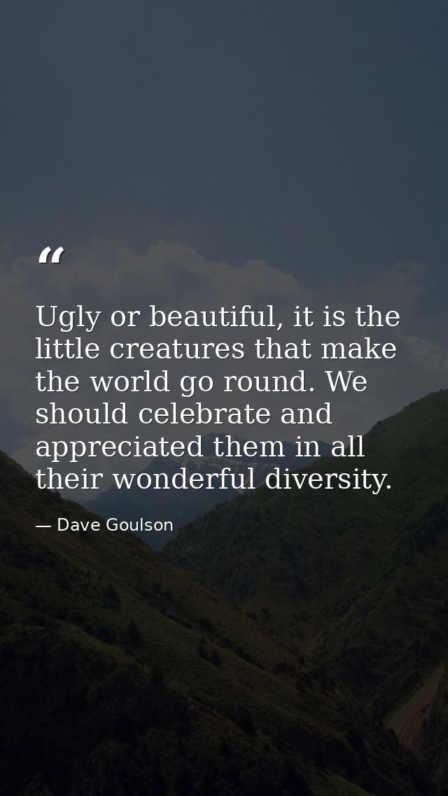 Ugly or beautiful, it is the little creatures that make the world go round. We should celebrate and appreciated them in  — Dave Goulson