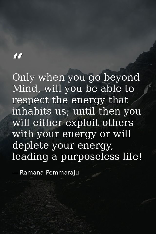 Only when you go beyond Mind, will you be able to respect the energy that inhabits us; until then you will either exploi — Ramana Pemmaraju