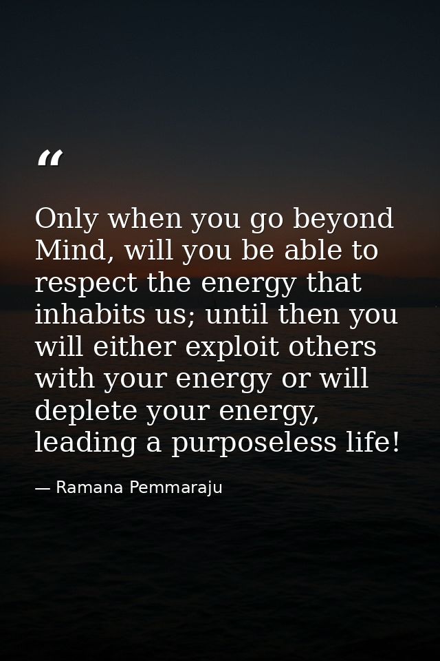 Only when you go beyond Mind, will you be able to respect the energy that inhabits us; until then you will either exploi — Ramana Pemmaraju