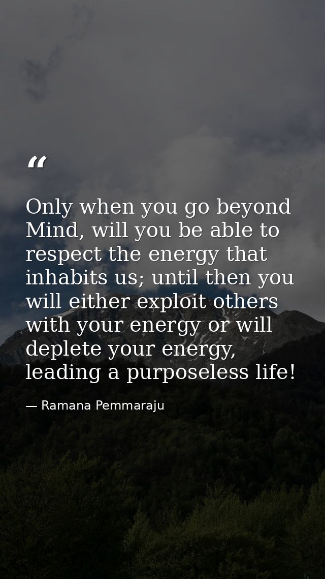 Only when you go beyond Mind, will you be able to respect the energy that inhabits us; until then you will either exploi — Ramana Pemmaraju
