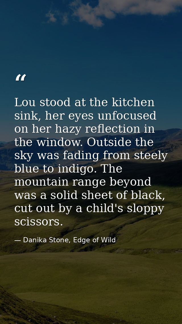 Lou stood at the kitchen sink, her eyes unfocused on her hazy reflection in the window. Outside the sky was fading from  — Danika Stone, Edge of Wild
