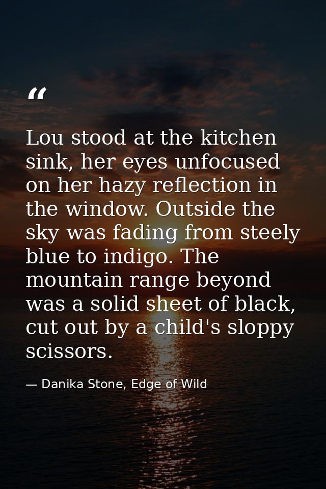 Lou stood at the kitchen sink, her eyes unfocused on her hazy reflection in the window. Outside the sky was fading from  — Danika Stone, Edge of Wild