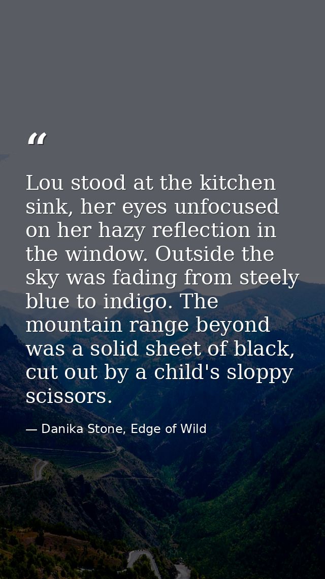 Lou stood at the kitchen sink, her eyes unfocused on her hazy reflection in the window. Outside the sky was fading from  — Danika Stone, Edge of Wild
