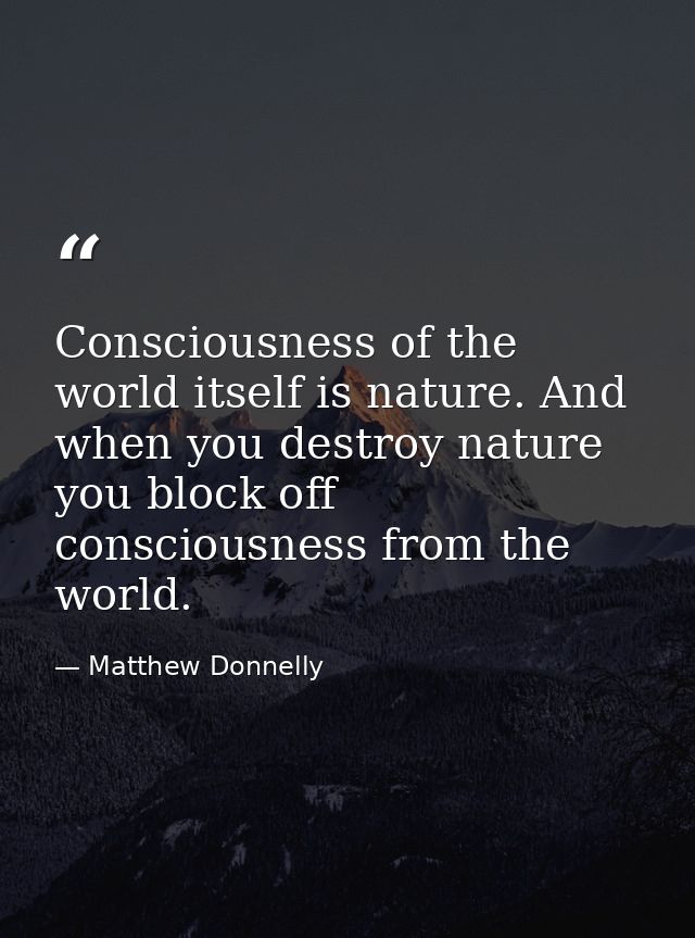 Consciousness of the world itself is nature. And when you destroy nature you block off consciousness from the world. — Matthew Donnelly