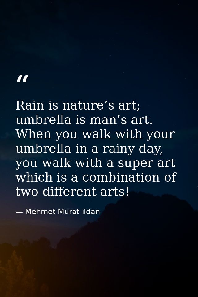 Rain is nature’s art; umbrella is man’s art. When you walk with your umbrella in a rainy day, you walk with a super art  — Mehmet Murat ildan