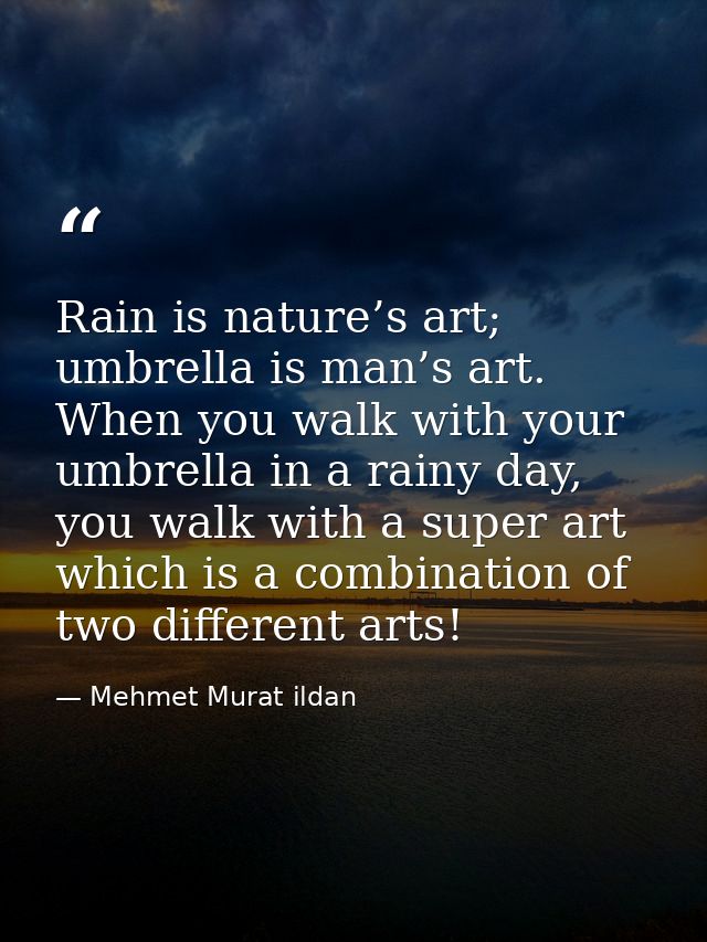 Rain is nature’s art; umbrella is man’s art. When you walk with your umbrella in a rainy day, you walk with a super art  — Mehmet Murat ildan