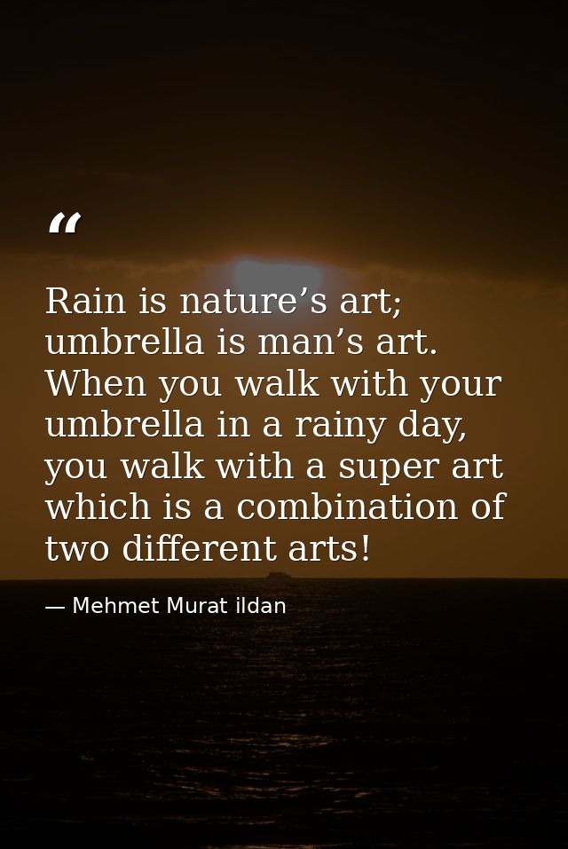 Rain is nature’s art; umbrella is man’s art. When you walk with your umbrella in a rainy day, you walk with a super art  — Mehmet Murat ildan