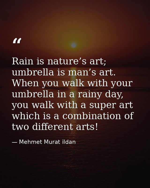 Rain is nature’s art; umbrella is man’s art. When you walk with your umbrella in a rainy day, you walk with a super art  — Mehmet Murat ildan