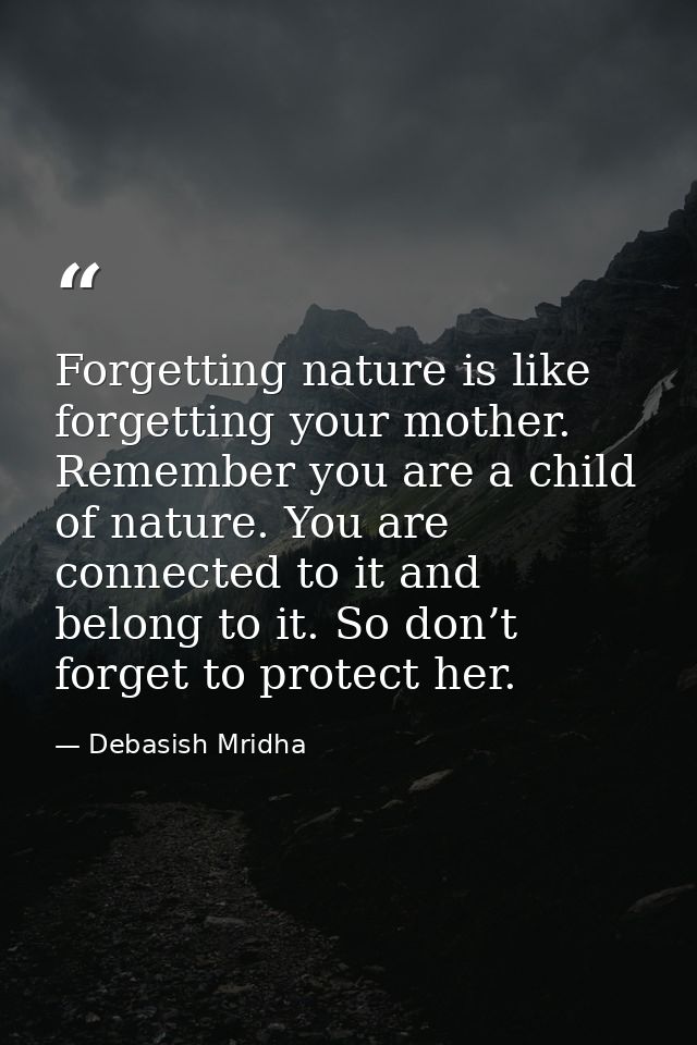 Forgetting nature is like forgetting your mother. Remember you are a child of nature. You are connected to it and belong — Debasish Mridha