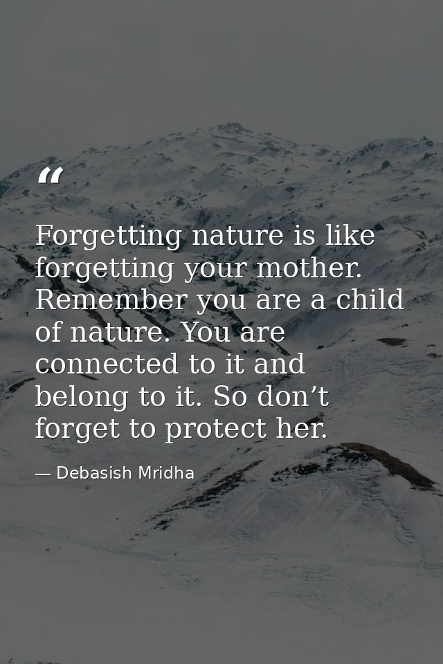 Forgetting nature is like forgetting your mother. Remember you are a child of nature. You are connected to it and belong — Debasish Mridha