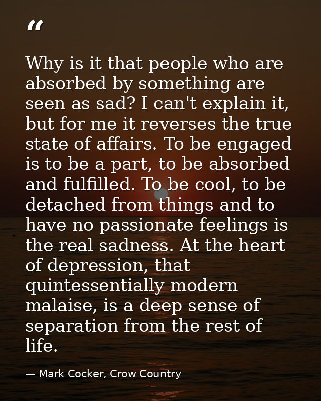 Why is it that people who are absorbed by something are seen as sad? I can't explain it, but for me it reverses the true — Mark Cocker, Crow Country