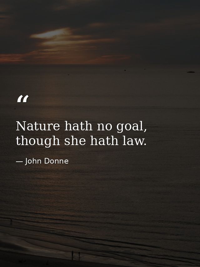 Nature hath no goal, though she hath law. — John Donne