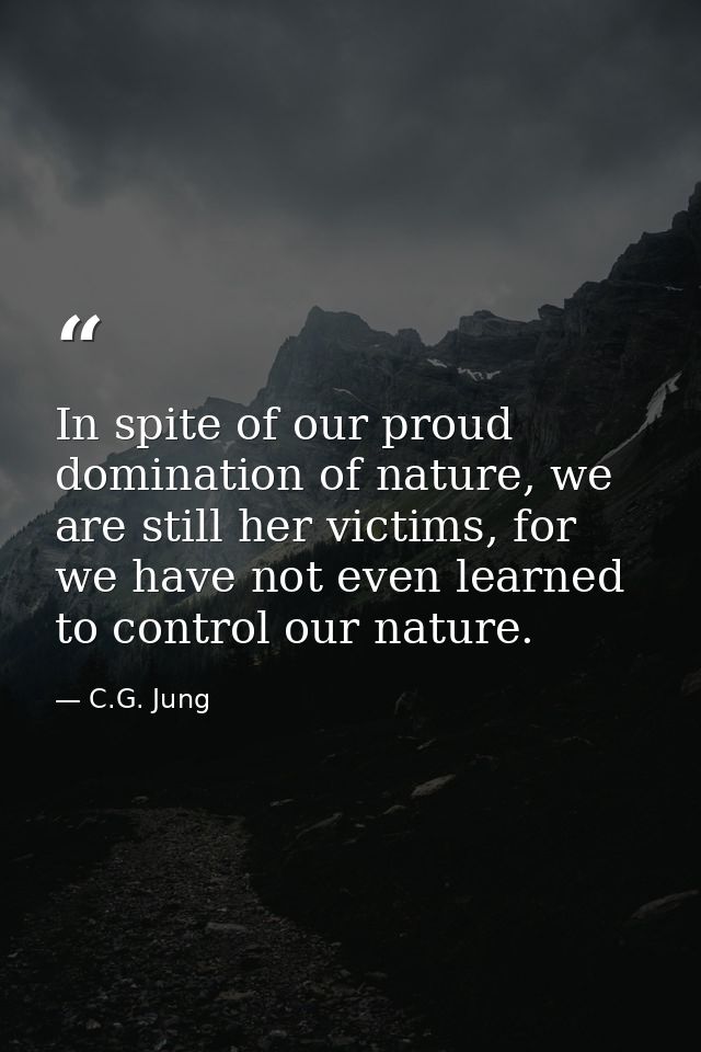 In spite of our proud domination of nature, we are still her victims, for we have not even learned to control our nature — C.G. Jung