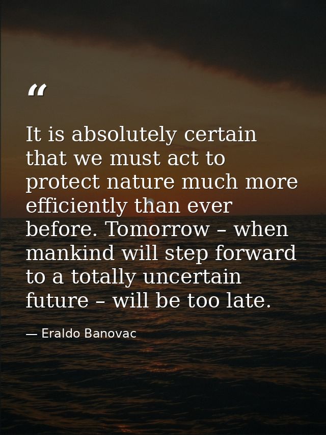 It is absolutely certain that we must act to protect nature much more efficiently than ever before. Tomorrow – when mank — Eraldo Banovac