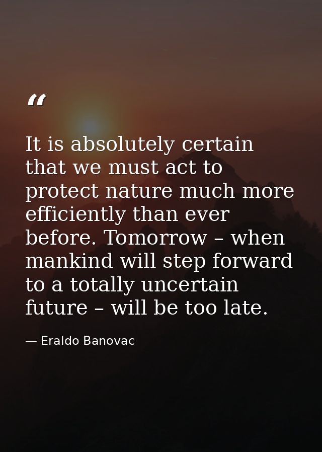 It is absolutely certain that we must act to protect nature much more efficiently than ever before. Tomorrow – when mank — Eraldo Banovac