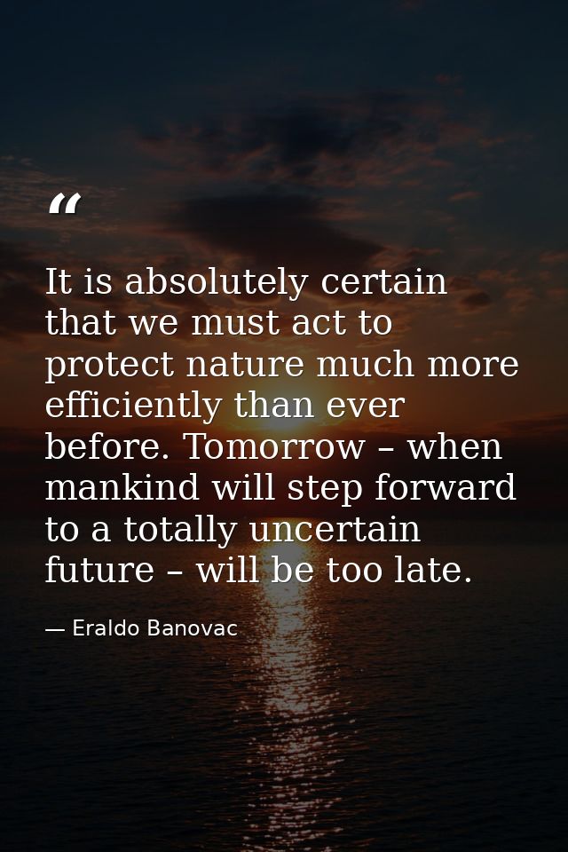 It is absolutely certain that we must act to protect nature much more efficiently than ever before. Tomorrow – when mank — Eraldo Banovac