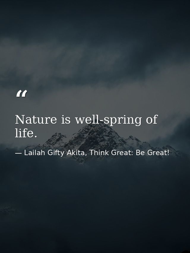 Nature is well-spring of life. — Lailah Gifty Akita, Think Great: Be Great!