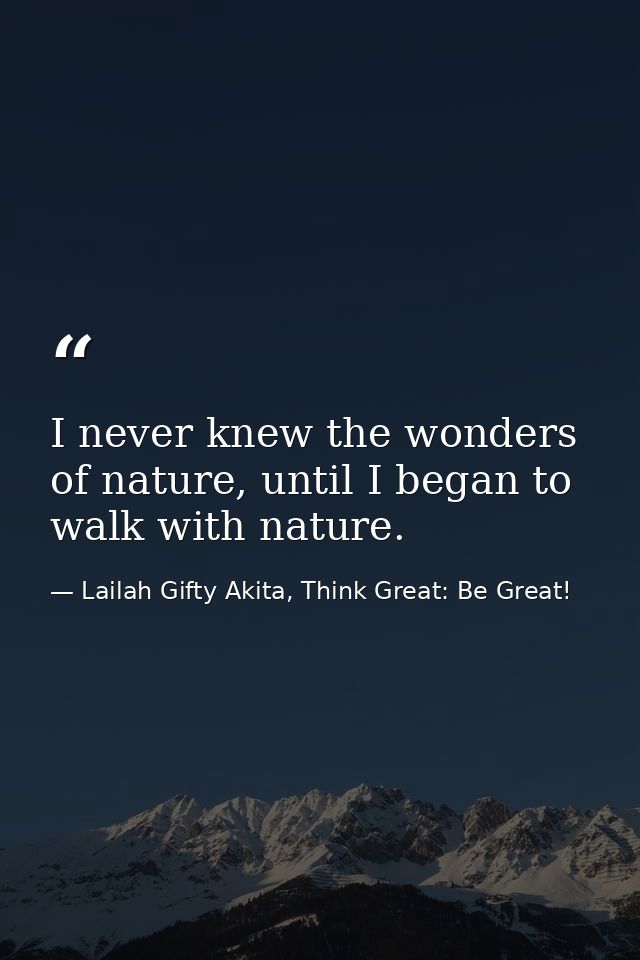 I never knew the wonders of nature, until I began to walk with nature. — Lailah Gifty Akita, Think Great: Be Great!