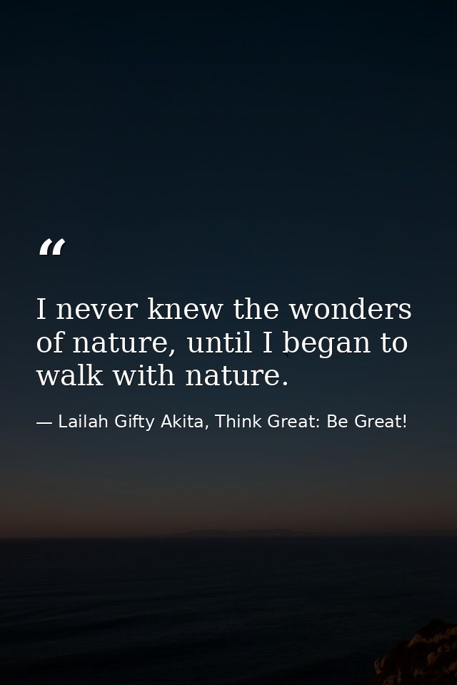 I never knew the wonders of nature, until I began to walk with nature. — Lailah Gifty Akita, Think Great: Be Great!