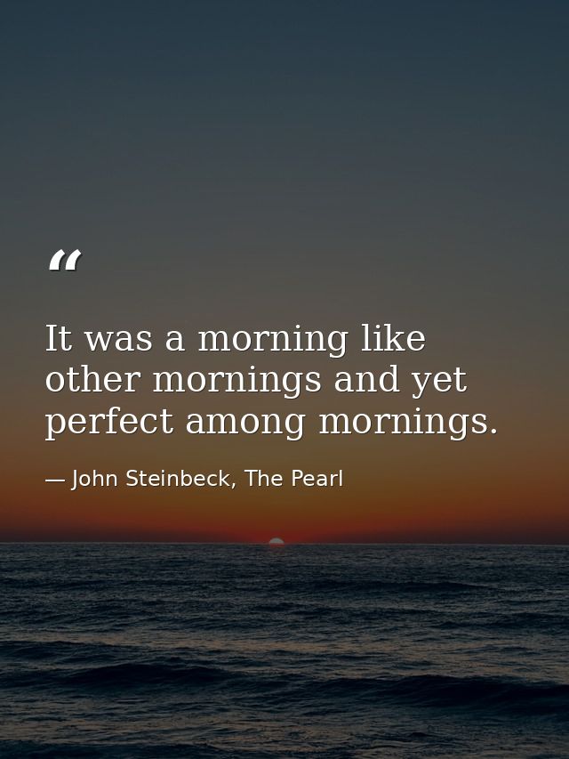 It was a morning like other mornings and yet perfect among mornings. — John Steinbeck, The Pearl