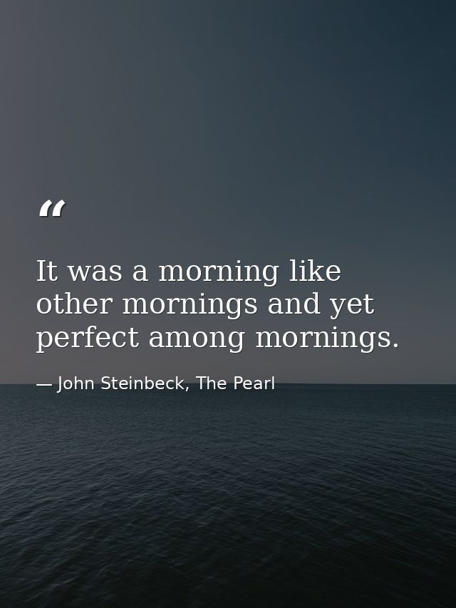 It was a morning like other mornings and yet perfect among mornings. — John Steinbeck, The Pearl