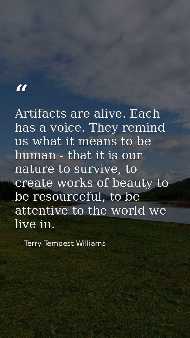 Artifacts are alive. Each has a voice. They remind us what it means to be human - that it is our nature to survive, to c — Terry Tempest Williams
