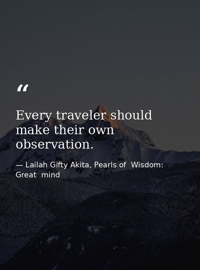 Every traveler should make their own observation. — Lailah Gifty Akita, Pearls of  Wisdom: Great  mind