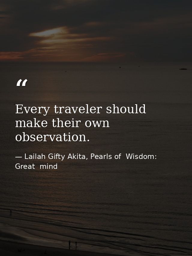 Every traveler should make their own observation. — Lailah Gifty Akita, Pearls of  Wisdom: Great  mind