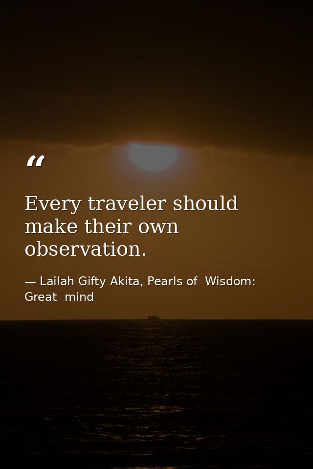 Every traveler should make their own observation. — Lailah Gifty Akita, Pearls of  Wisdom: Great  mind