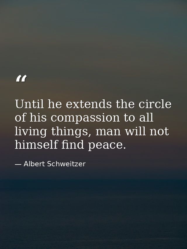 Until he extends the circle of his compassion to all living things, man will not himself find peace. — Albert Schweitzer