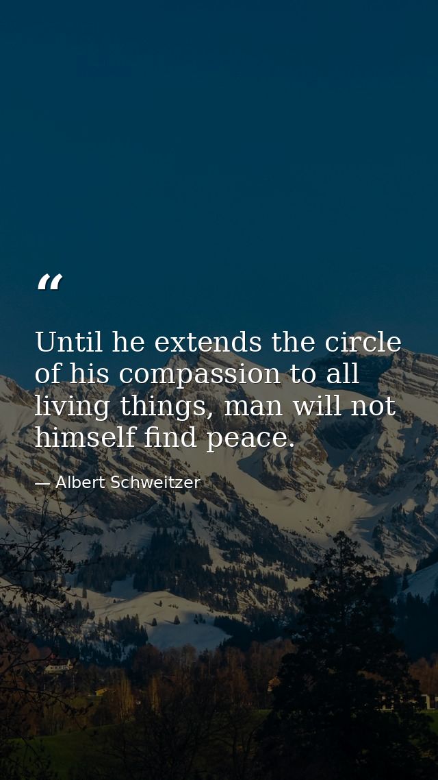 Until he extends the circle of his compassion to all living things, man will not himself find peace. — Albert Schweitzer