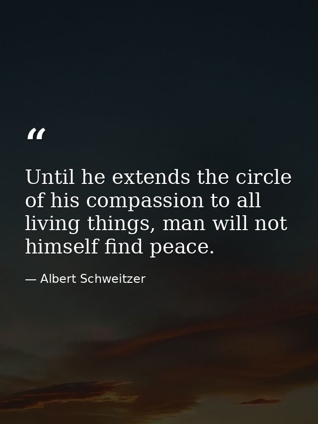 Until he extends the circle of his compassion to all living things, man will not himself find peace. — Albert Schweitzer