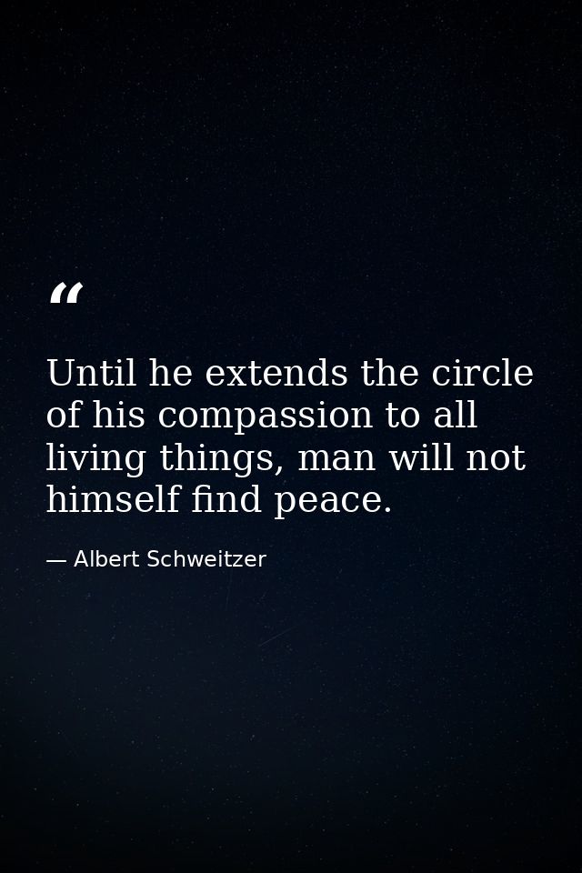 Until he extends the circle of his compassion to all living things, man will not himself find peace. — Albert Schweitzer